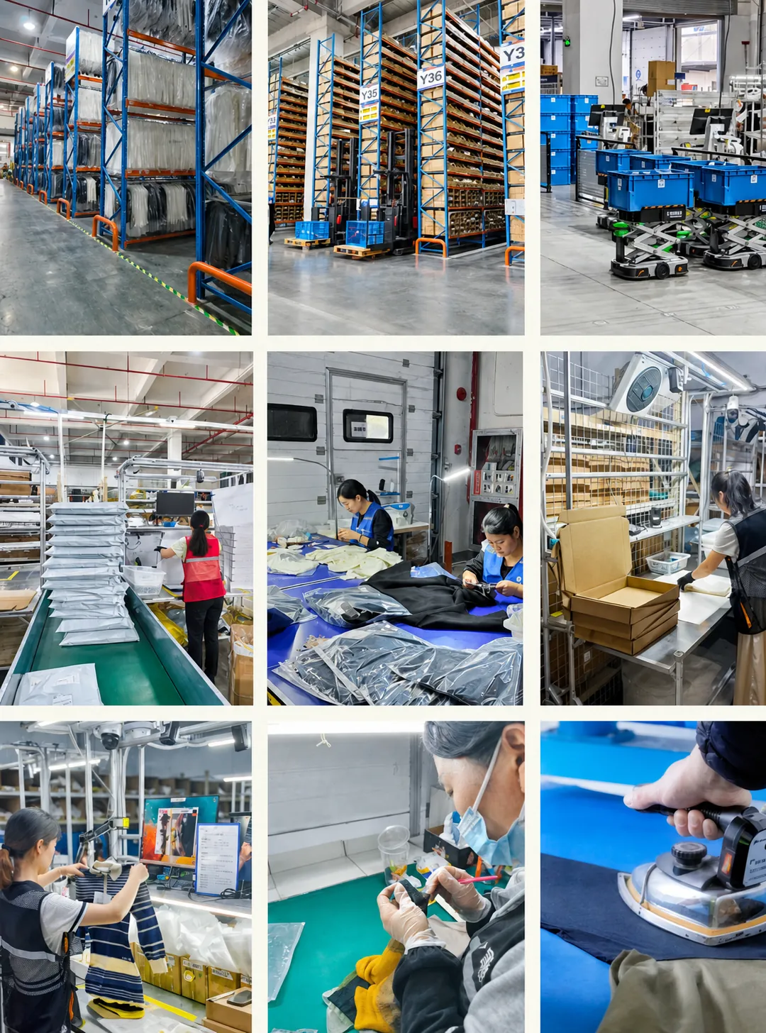 Real warehouse, receiving, inspection and packing scenes from the Jeton logistics network